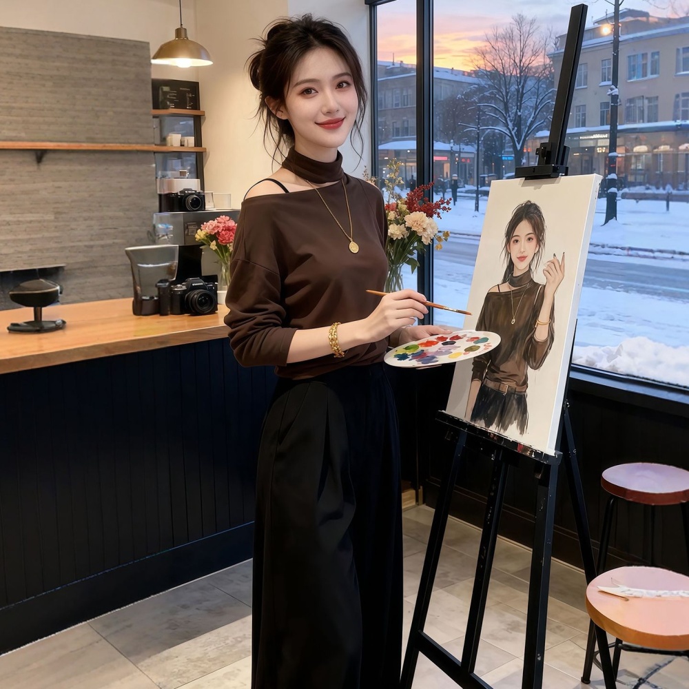 Rib fleece T-shirt strapless plus velvet tops for women