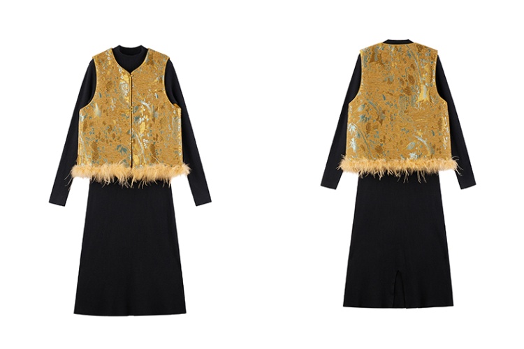 Removable dress plus cotton waistcoat 2pcs set for women