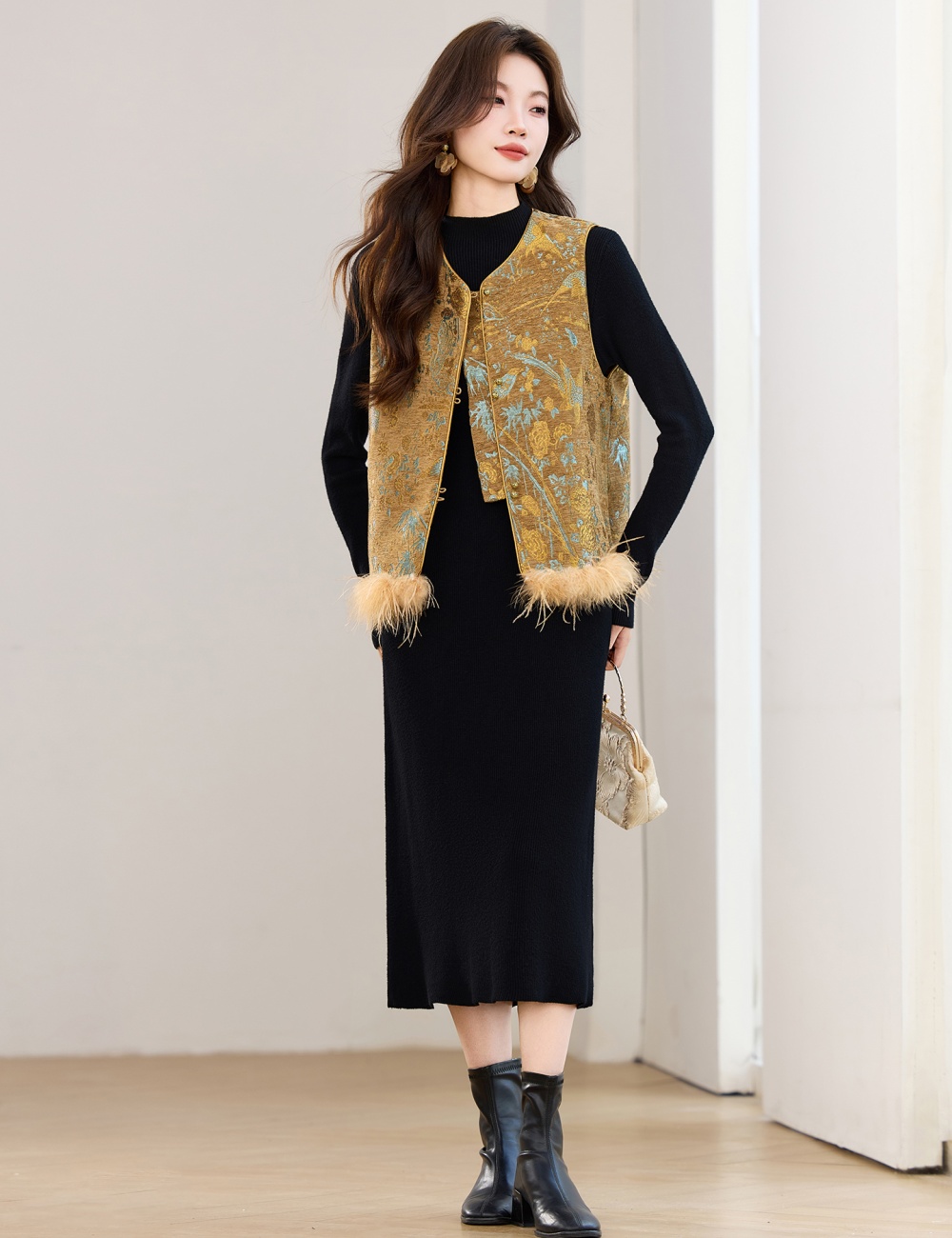 Removable dress plus cotton waistcoat 2pcs set for women