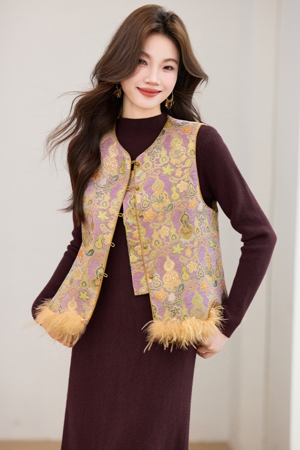 Removable dress plus cotton waistcoat 2pcs set for women