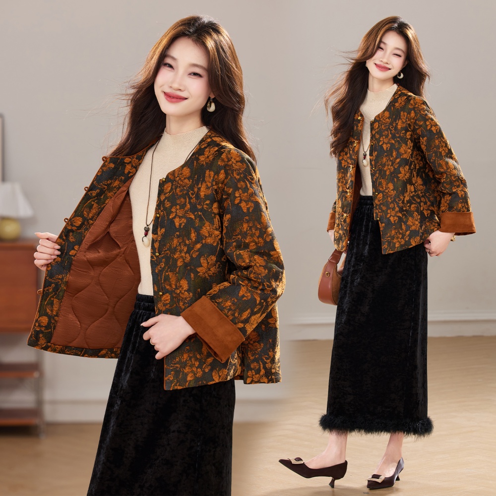 Winter round neck cotton coat thick loose coat for women