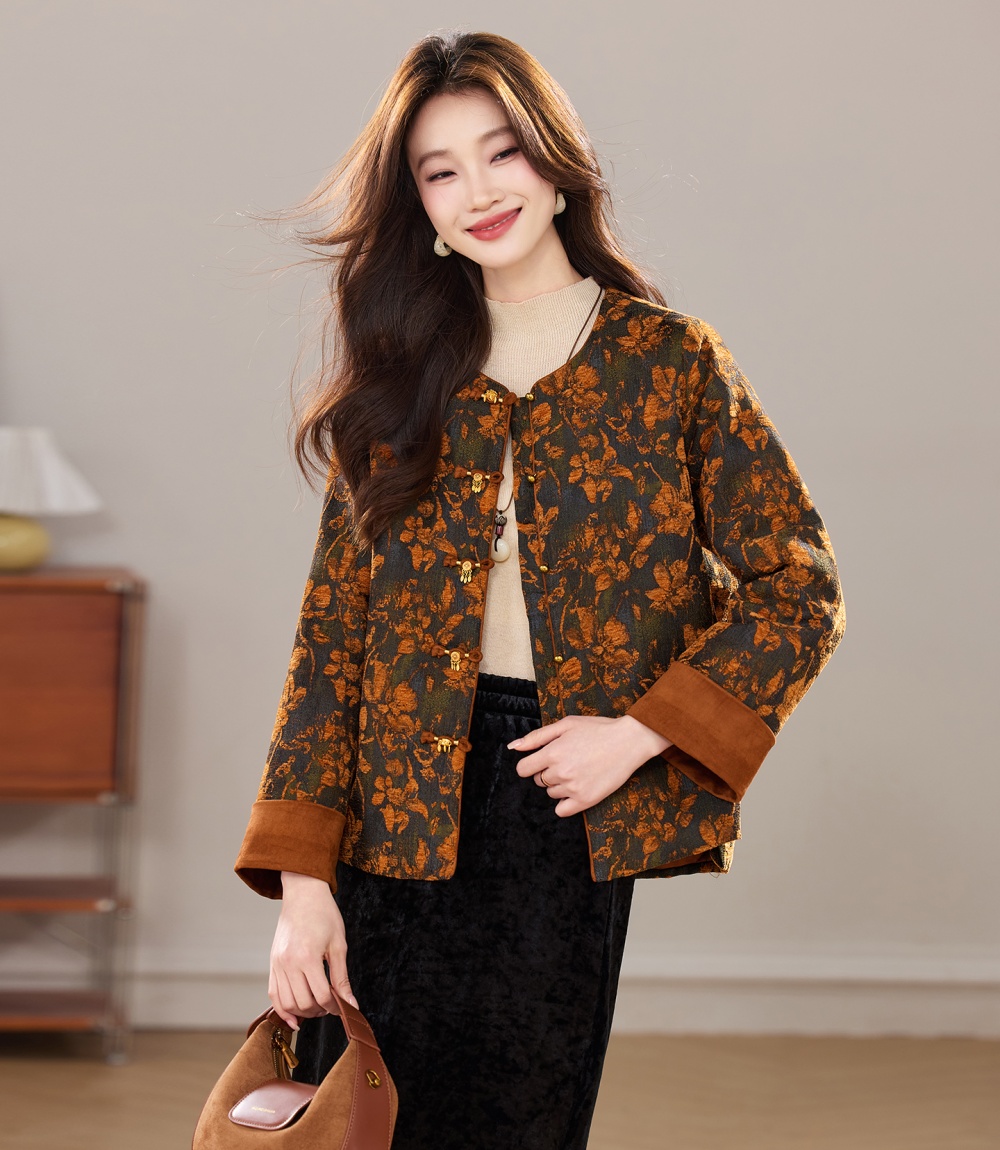 Winter round neck cotton coat thick loose coat for women