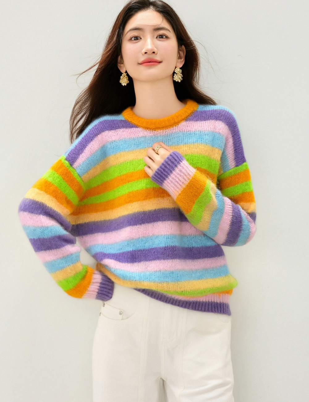 Lazy stripe sweater Korean style tops for women