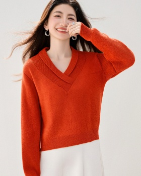 Lazy all-match tops winter V-neck sweater