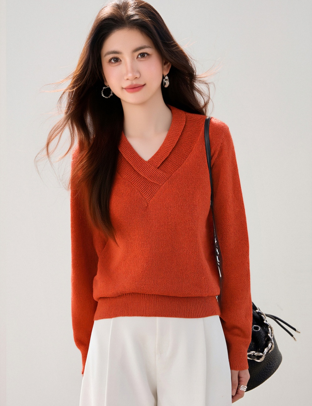 Lazy all-match tops winter V-neck sweater