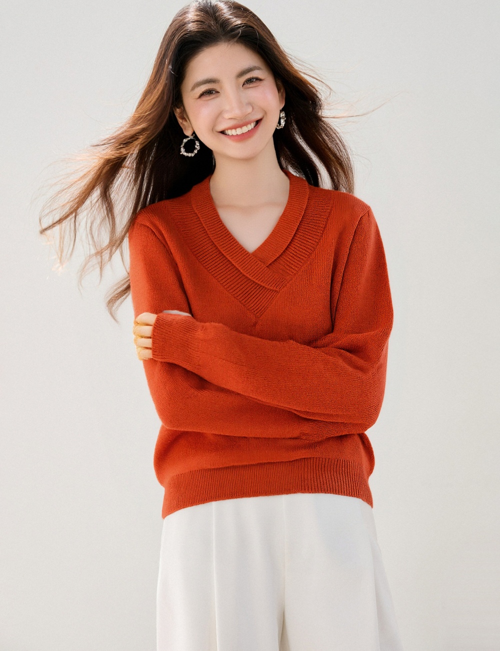 Lazy all-match tops winter V-neck sweater