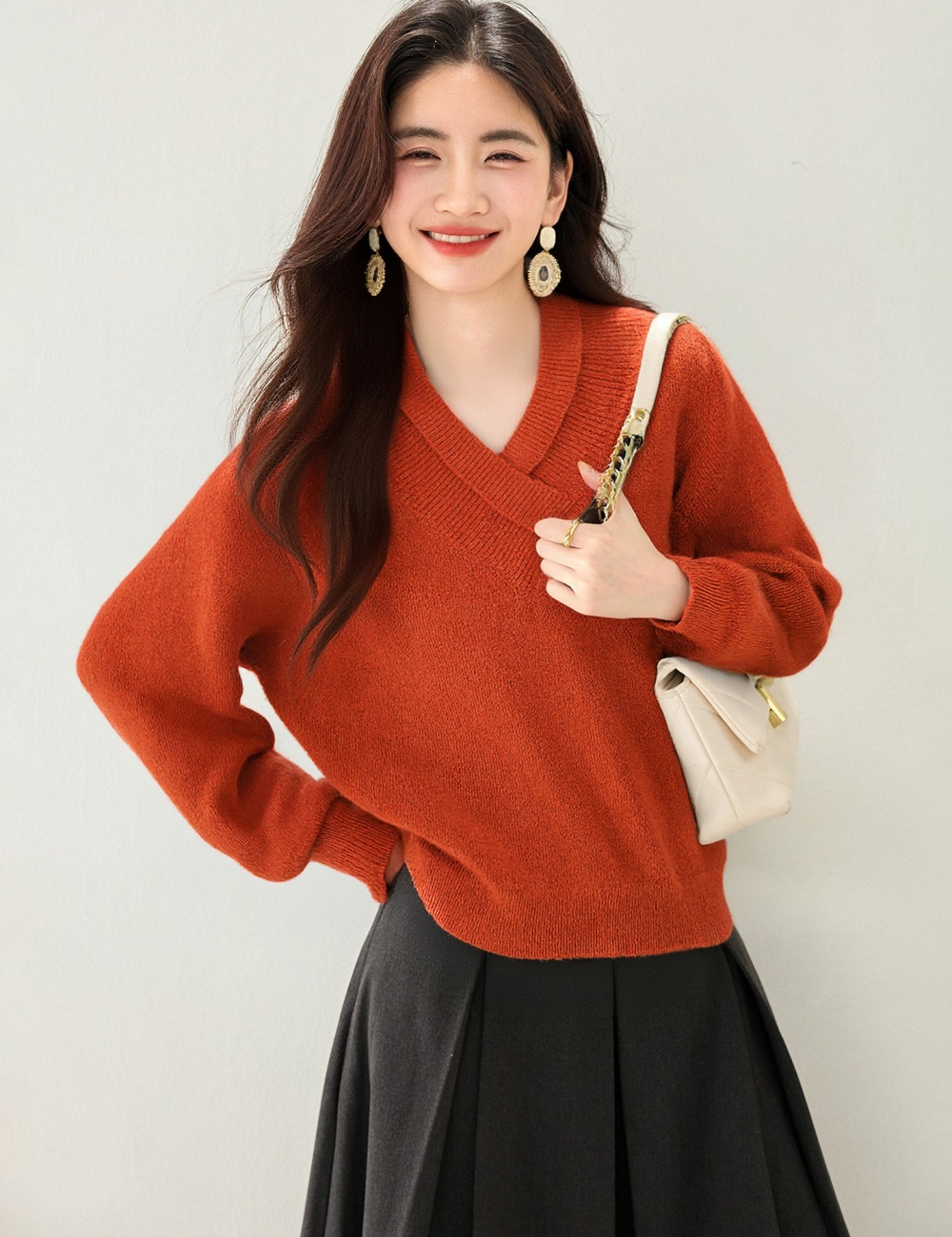 Lazy all-match tops winter V-neck sweater