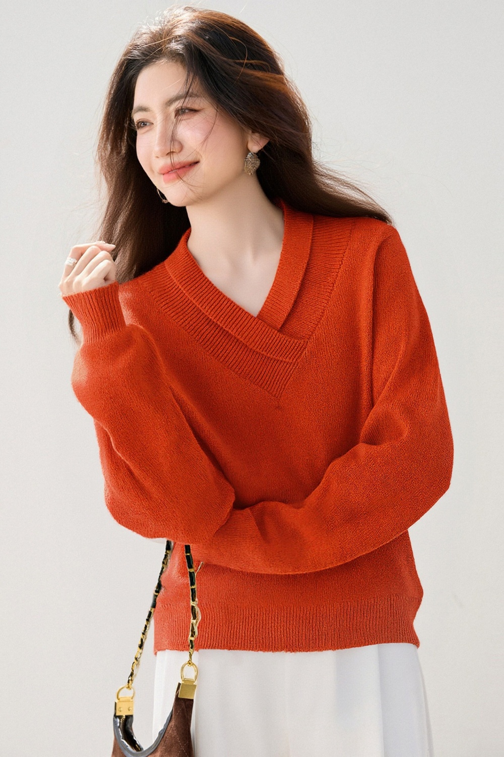 Lazy all-match tops winter V-neck sweater