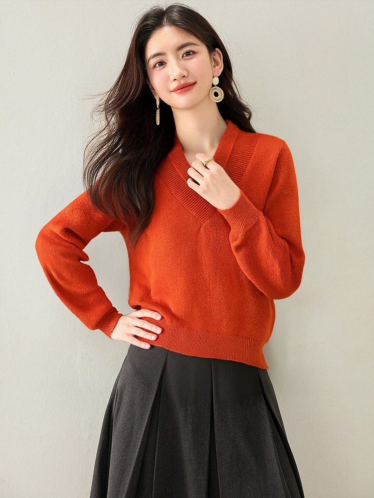 Lazy all-match tops winter V-neck sweater