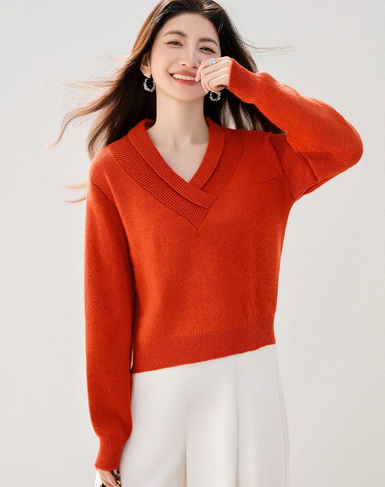 Lazy all-match tops winter V-neck sweater