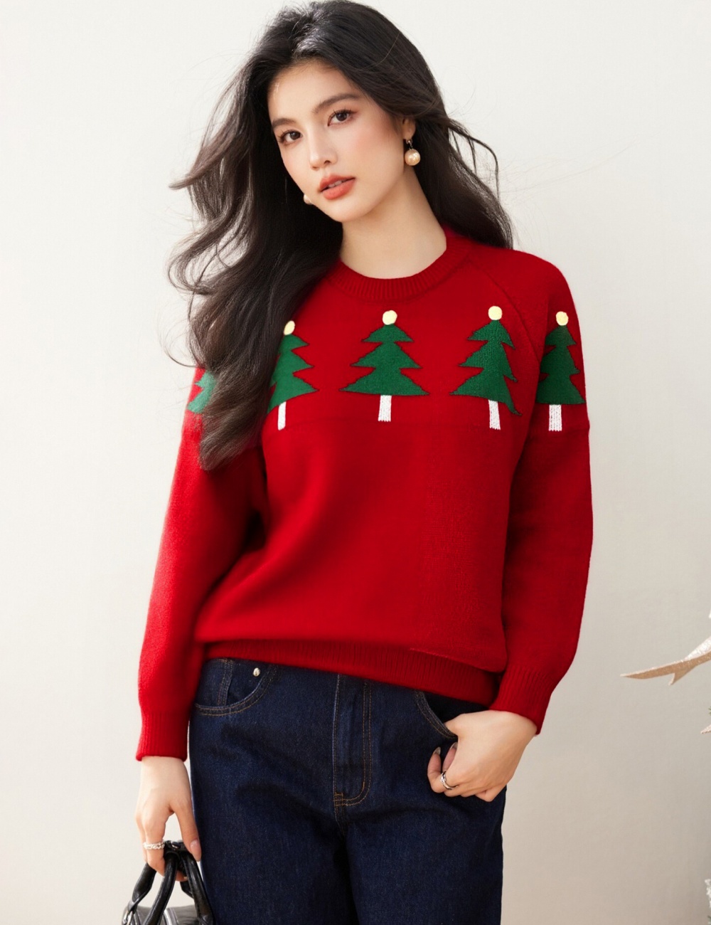 Christmas red tops autumn and winter sweater for women