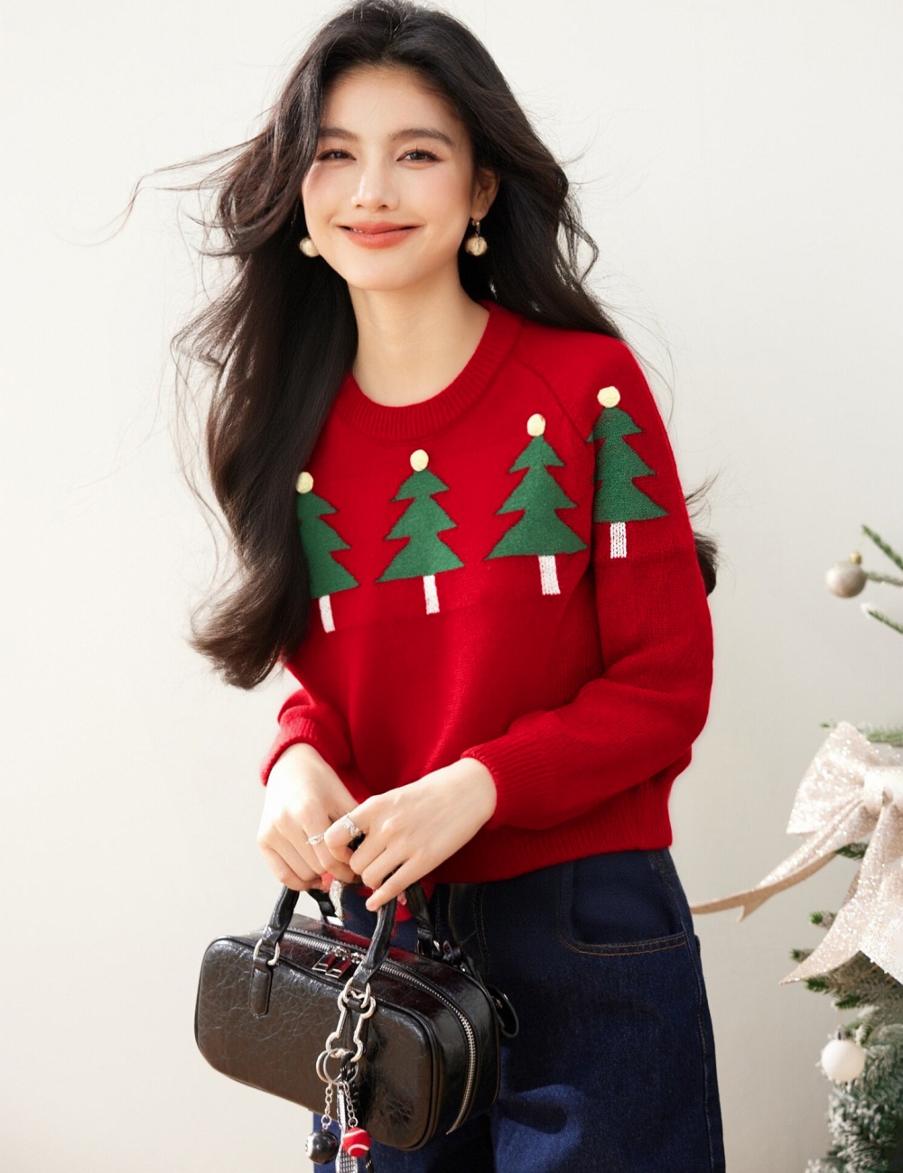 Christmas red tops autumn and winter sweater for women