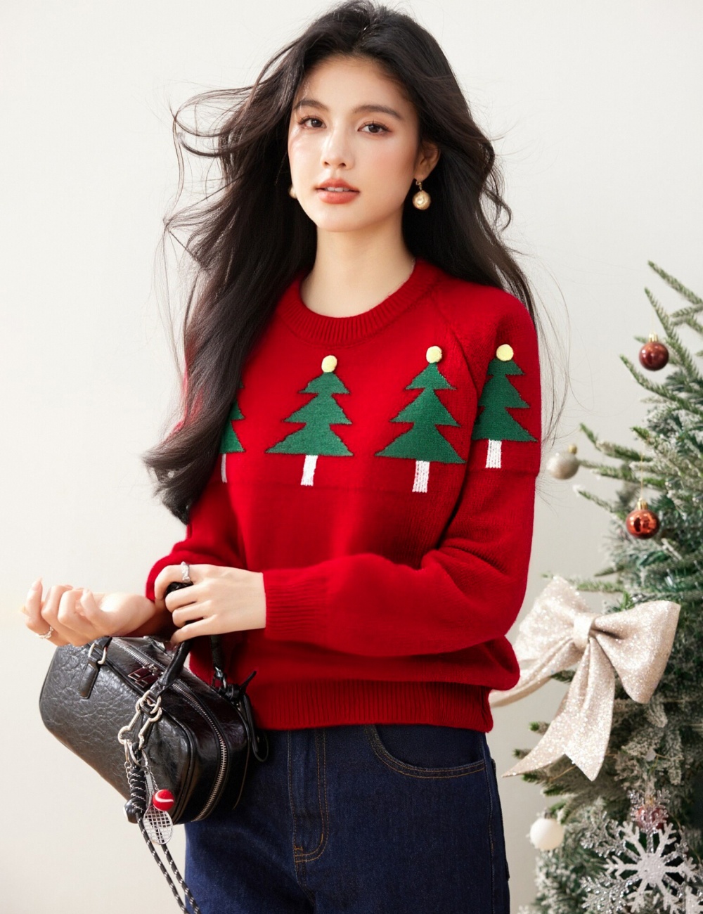 Christmas red tops autumn and winter sweater for women