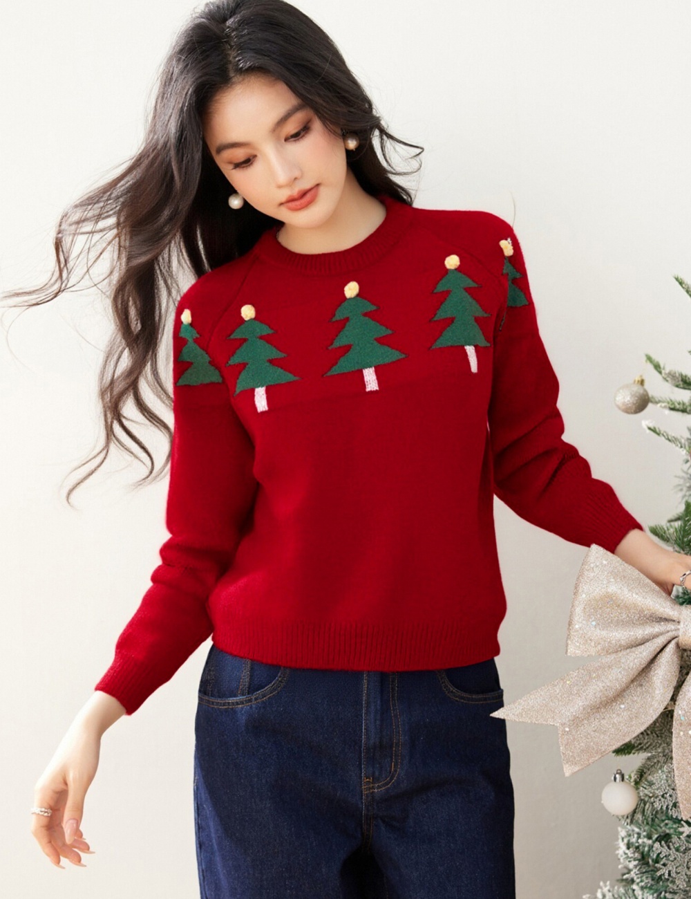 Christmas red tops autumn and winter sweater for women