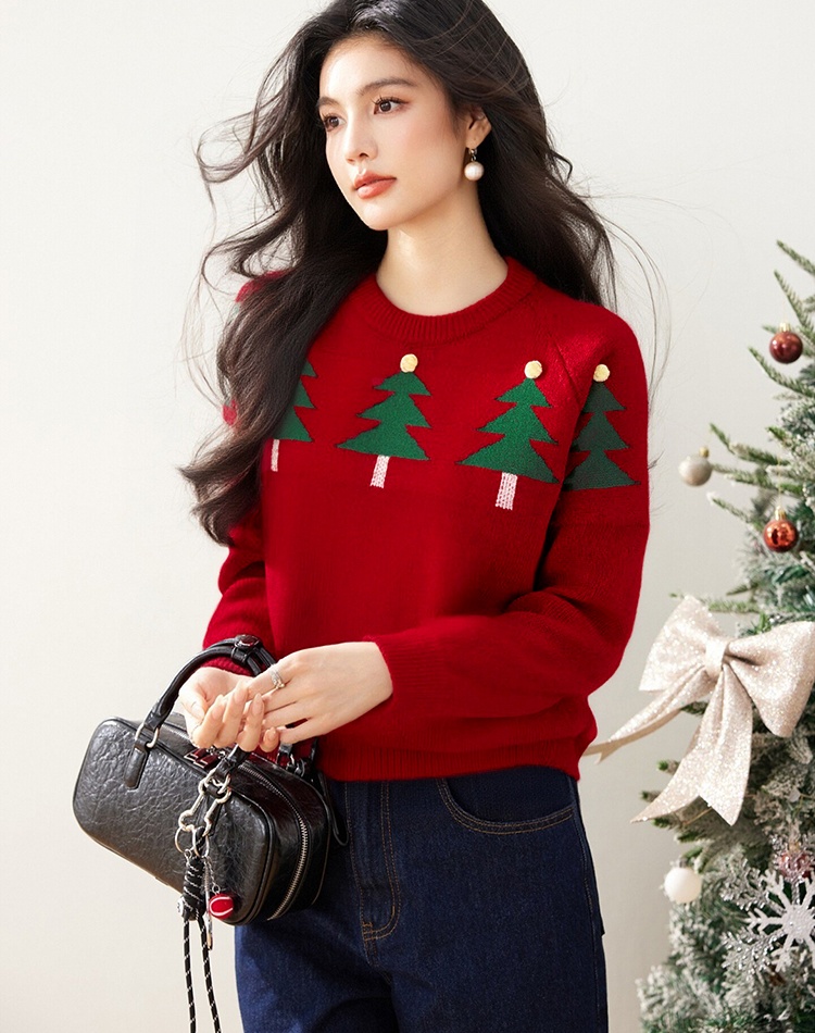 Christmas red tops autumn and winter sweater for women