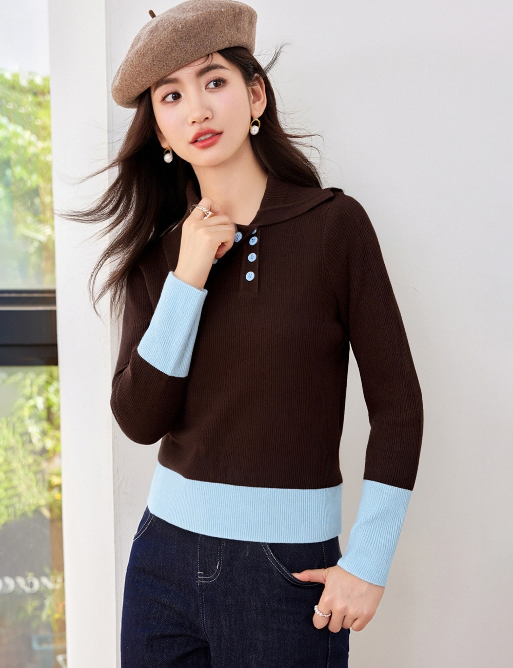 Slim bottoming lapel temperament tops for women