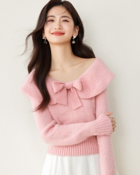 Korean style sweet tops bow sweater for women