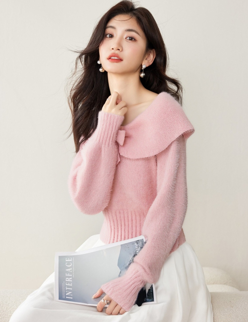 Korean style sweet tops bow sweater for women