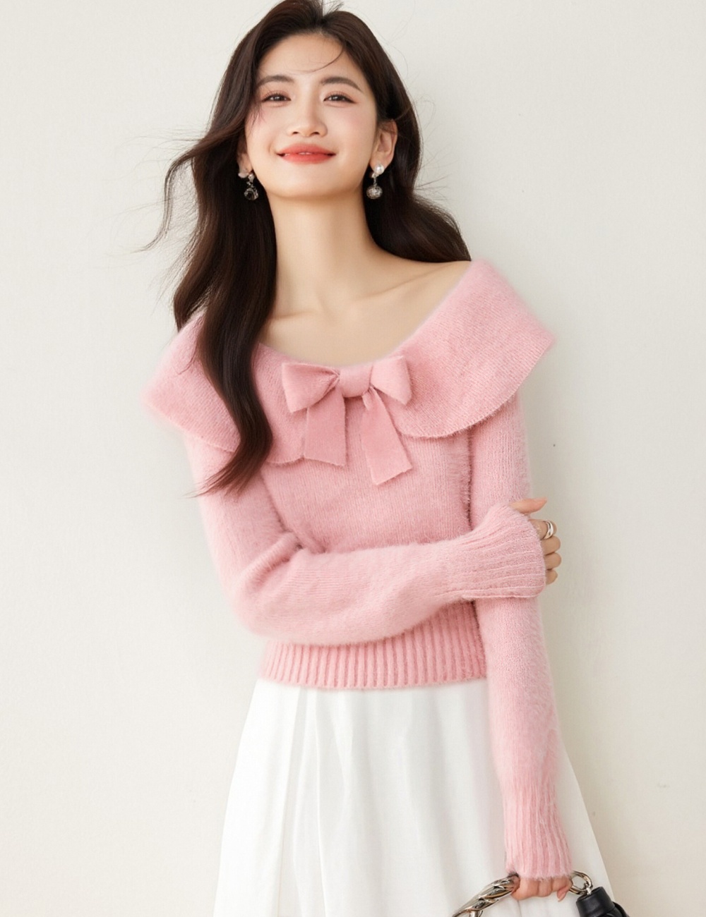 Korean style sweet tops bow sweater for women