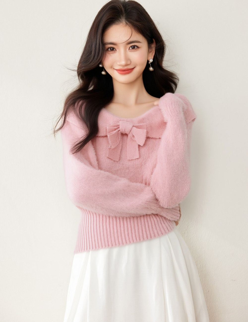 Korean style sweet tops bow sweater for women