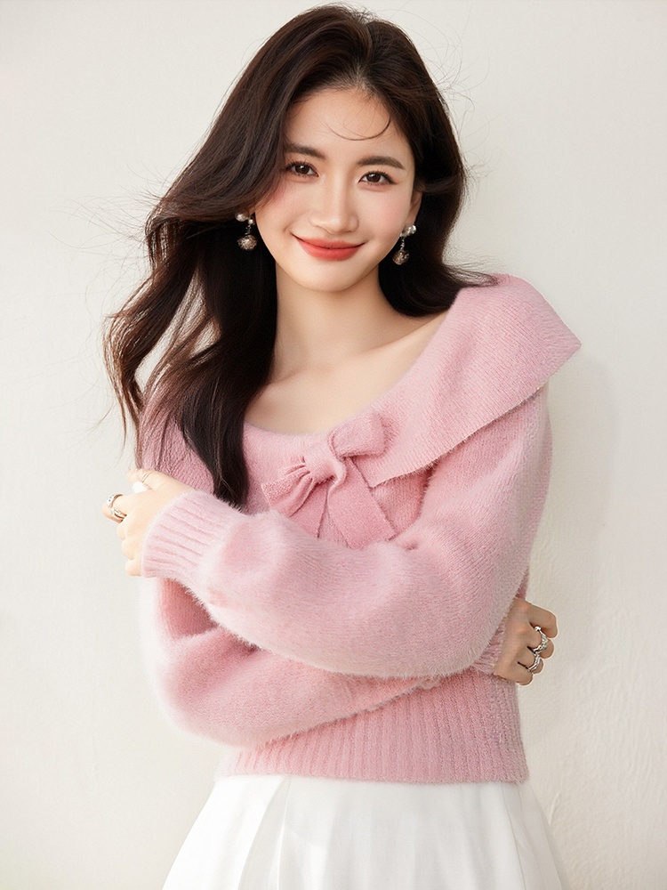 Korean style sweet tops bow sweater for women