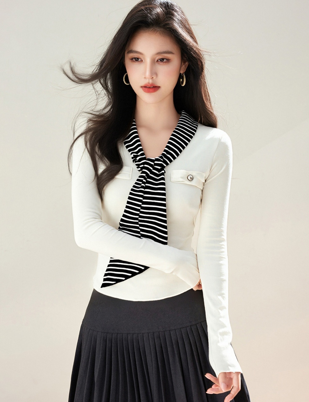 Korean style long sleeve sweater temperament scarves for women