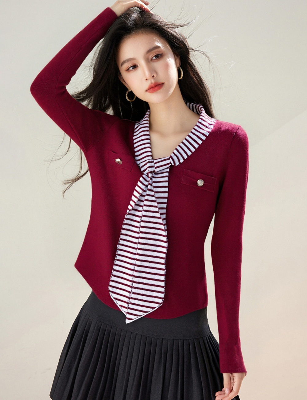 Korean style long sleeve sweater temperament scarves for women