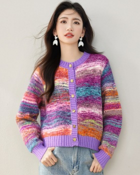 Purple round neck tops mixed colors sweater