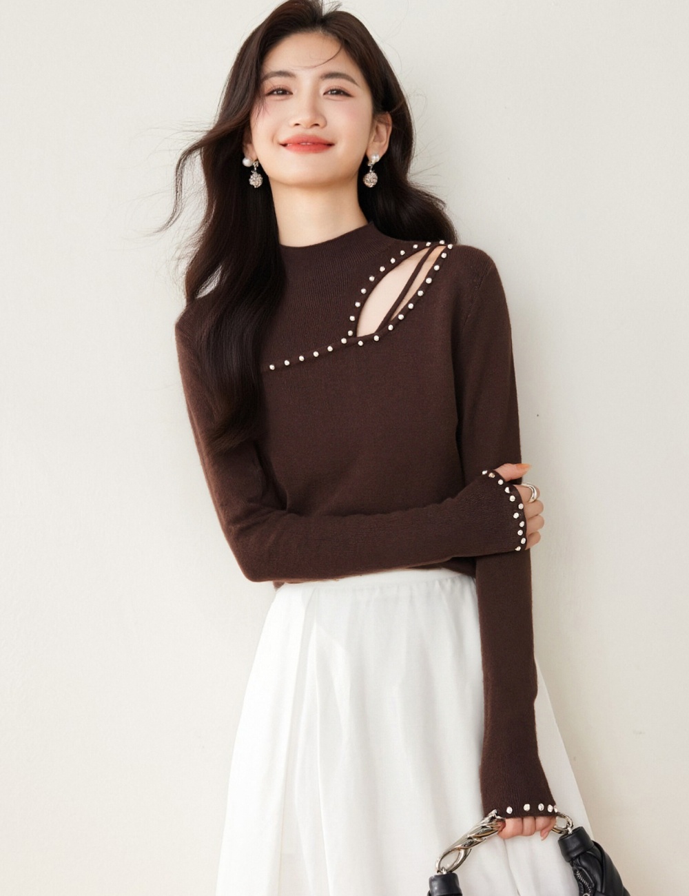 Winter Korean style half high collar slim tops