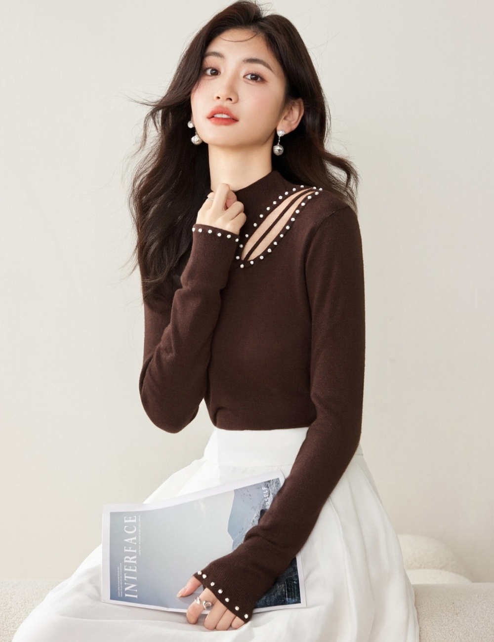 Winter Korean style half high collar slim tops