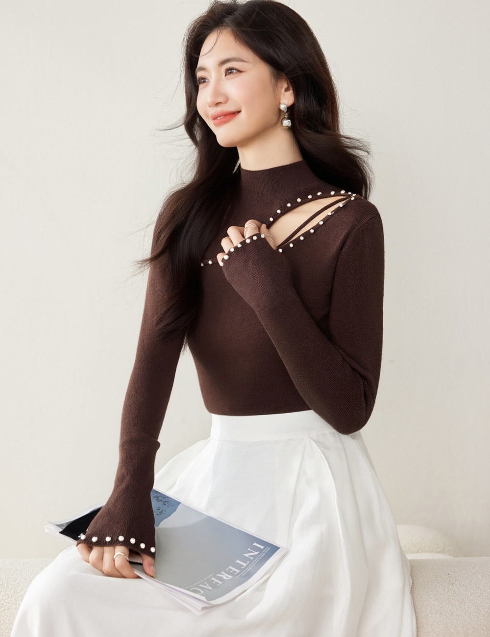 Winter Korean style half high collar slim tops