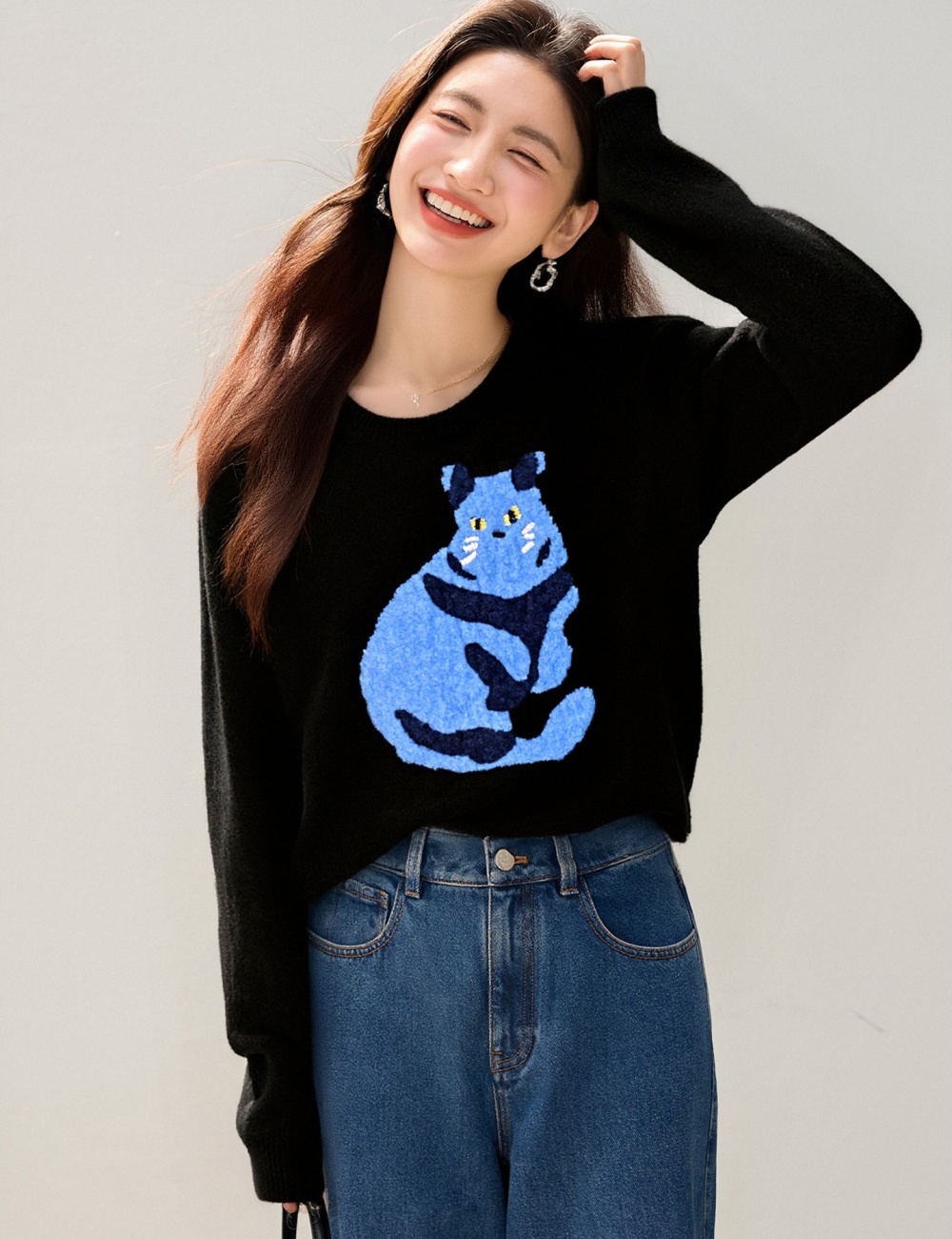 Kitty autumn and winter pattern long sleeve tops