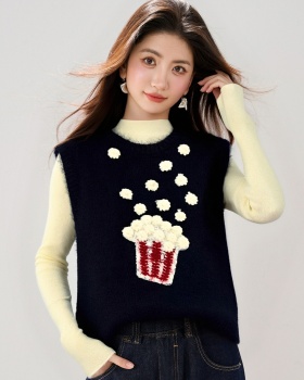 Sleeveless colors sweater knitted waistcoat