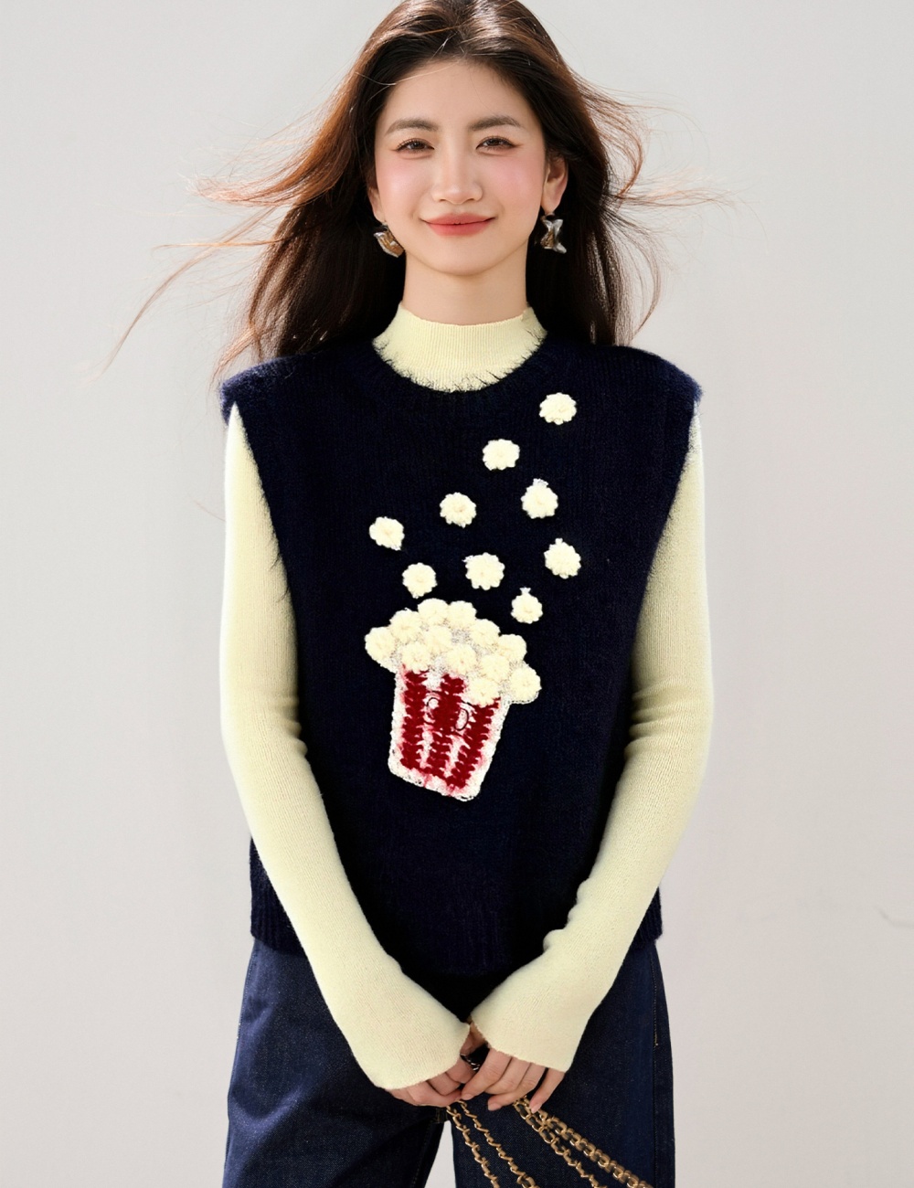 Sleeveless colors sweater knitted waistcoat