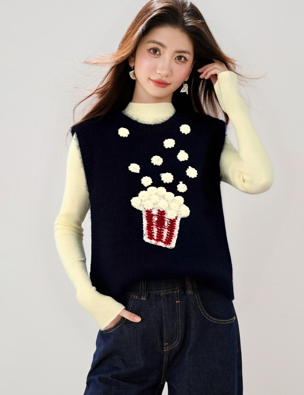 Sleeveless colors sweater knitted waistcoat