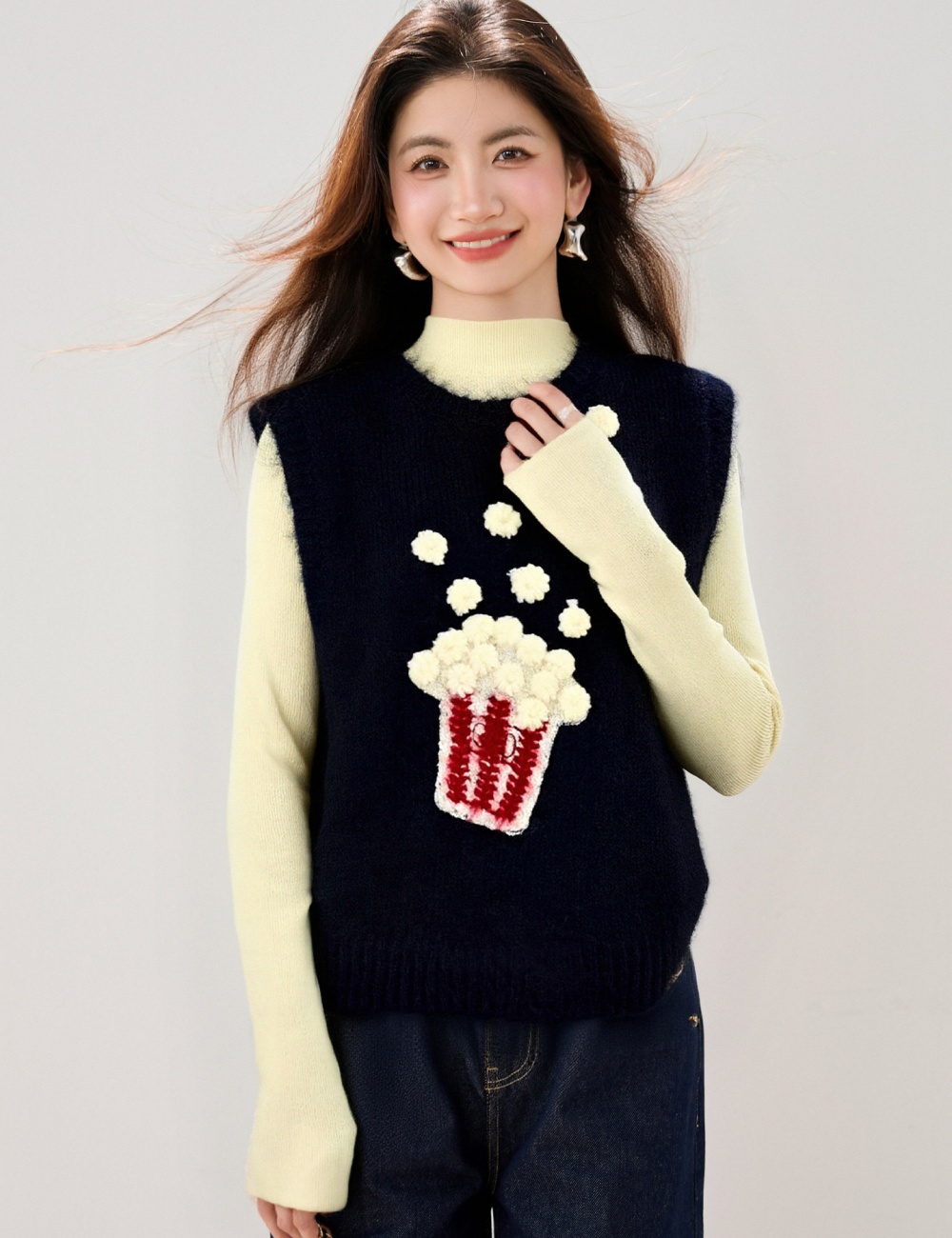 Sleeveless colors sweater knitted waistcoat