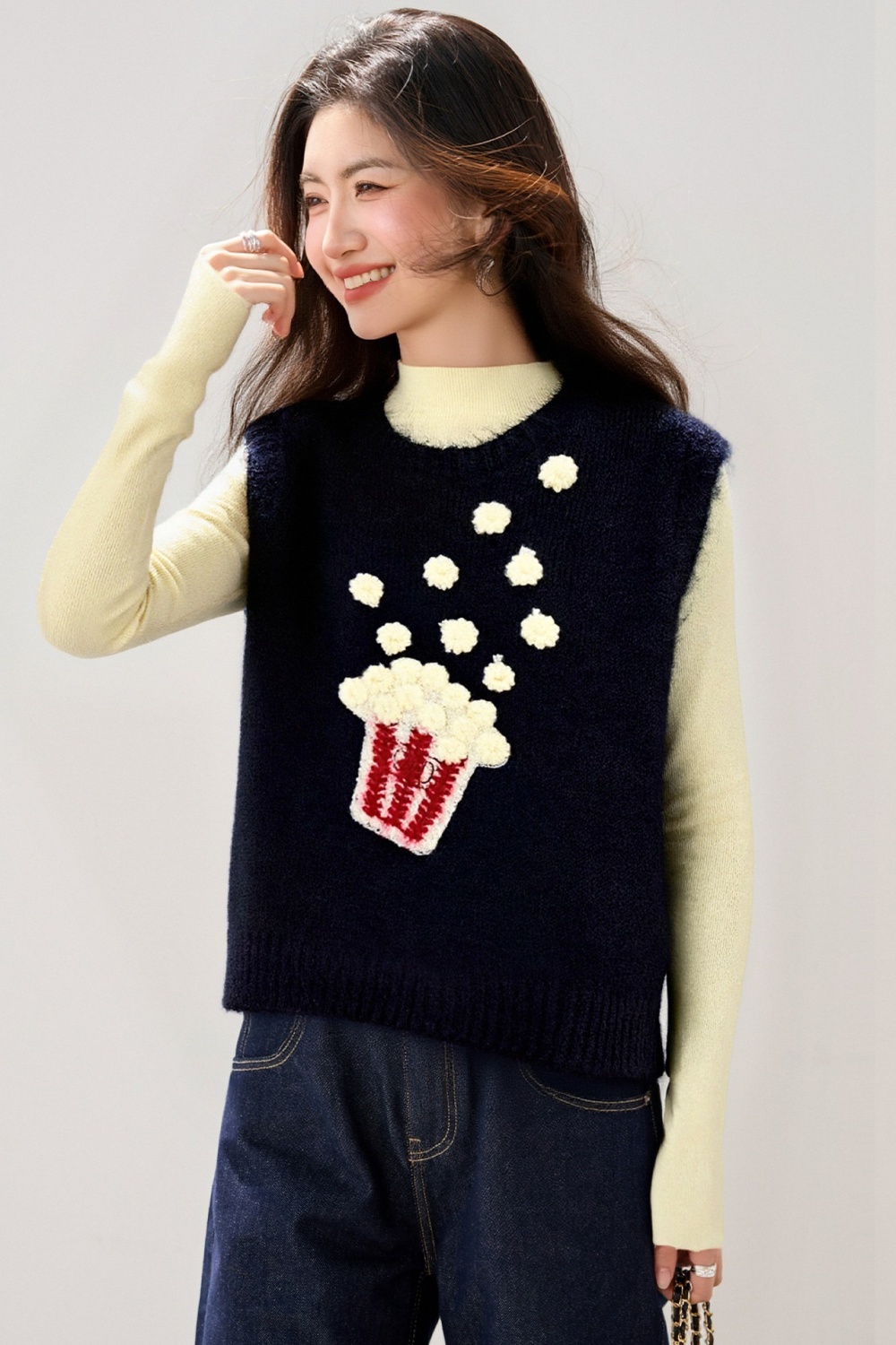 Sleeveless colors sweater knitted waistcoat