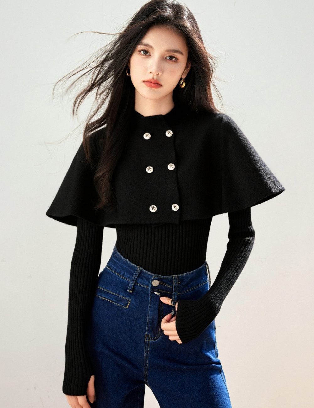 Casual shawl autumn and winter cloak 2pcs set for women