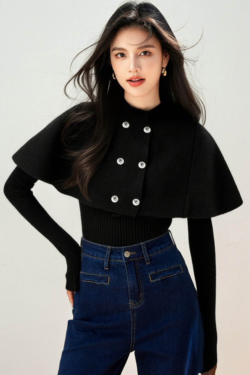 Casual shawl autumn and winter cloak 2pcs set for women