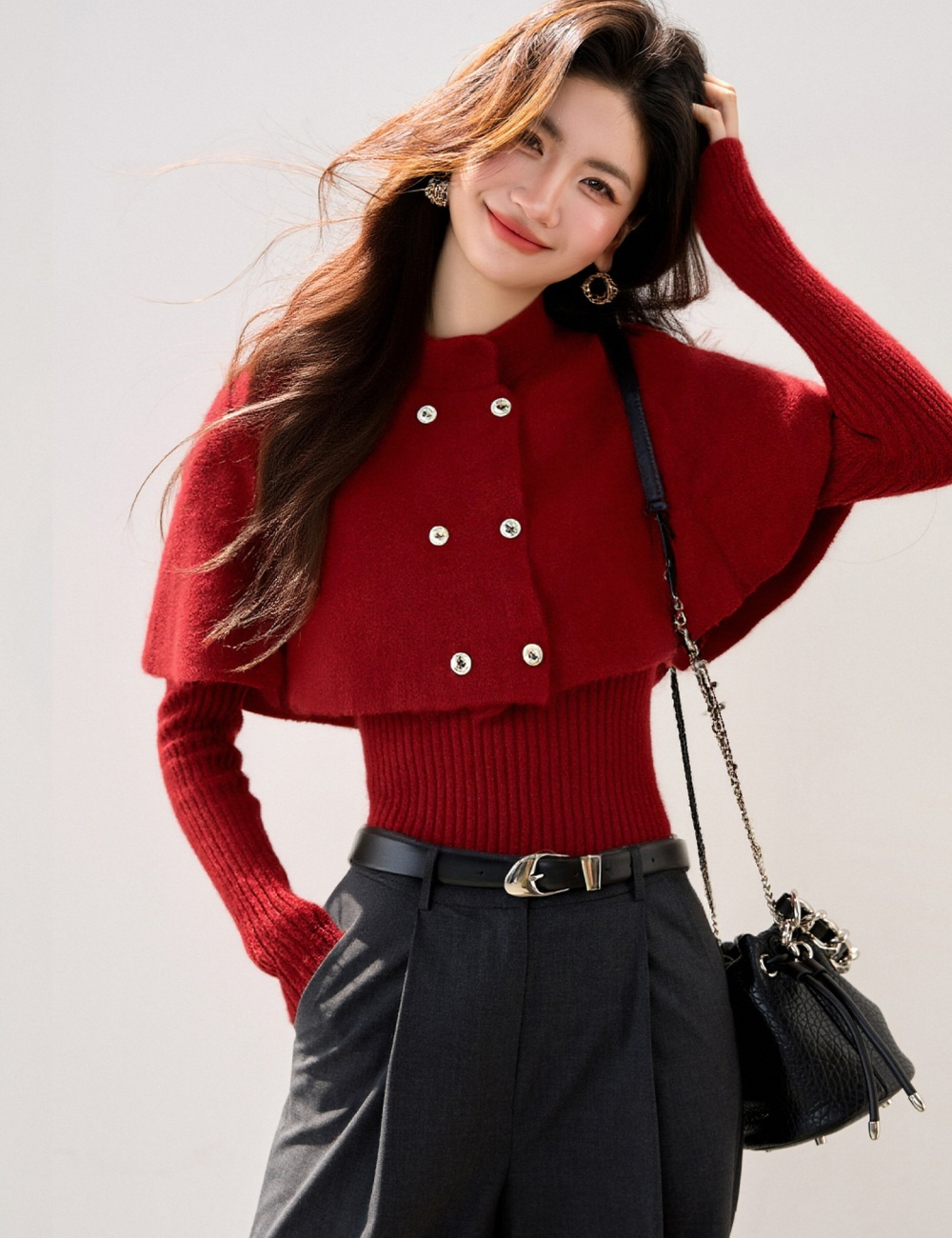 Casual shawl autumn and winter cloak 2pcs set for women