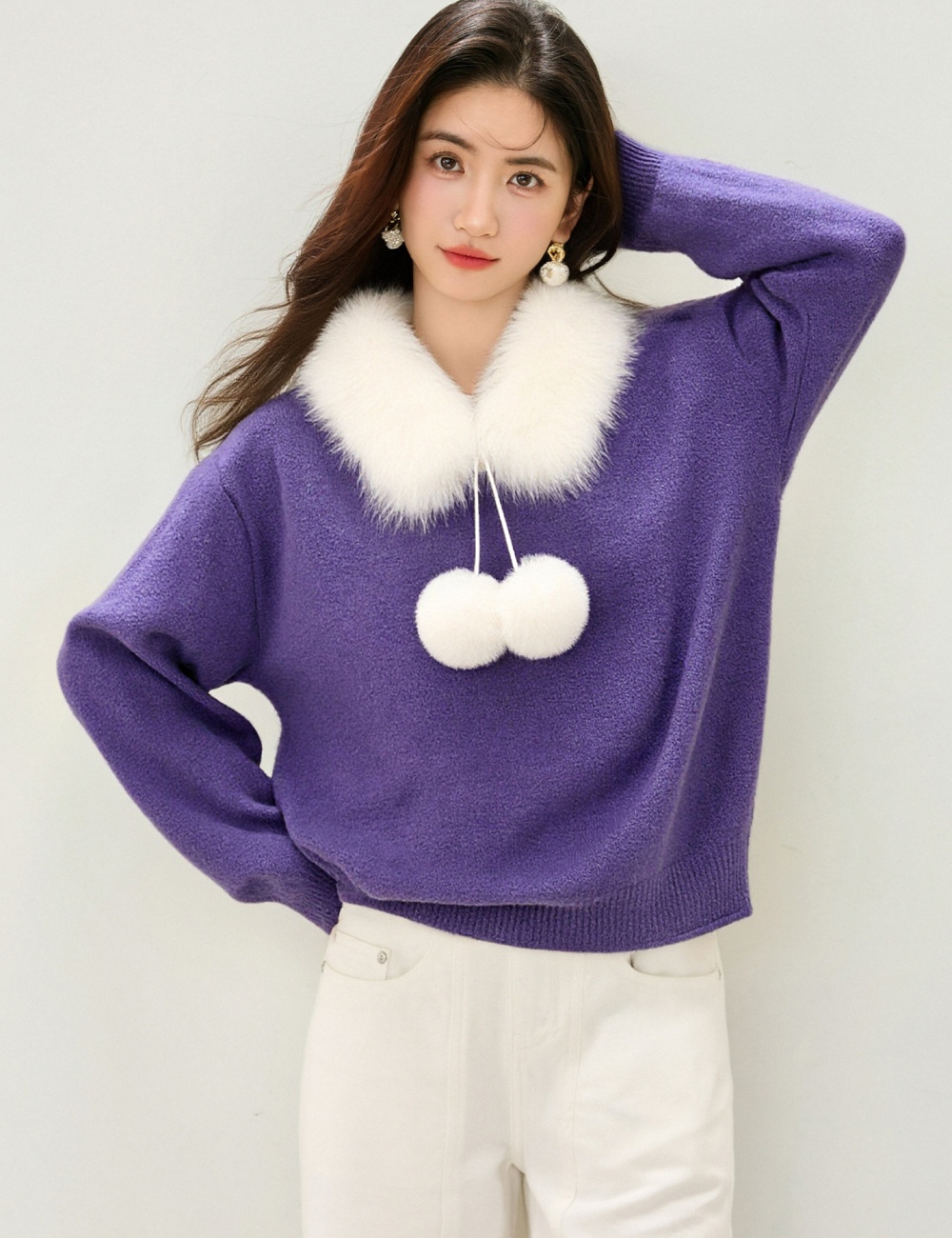 Slim pullover Korean style simple loose round neck sweater