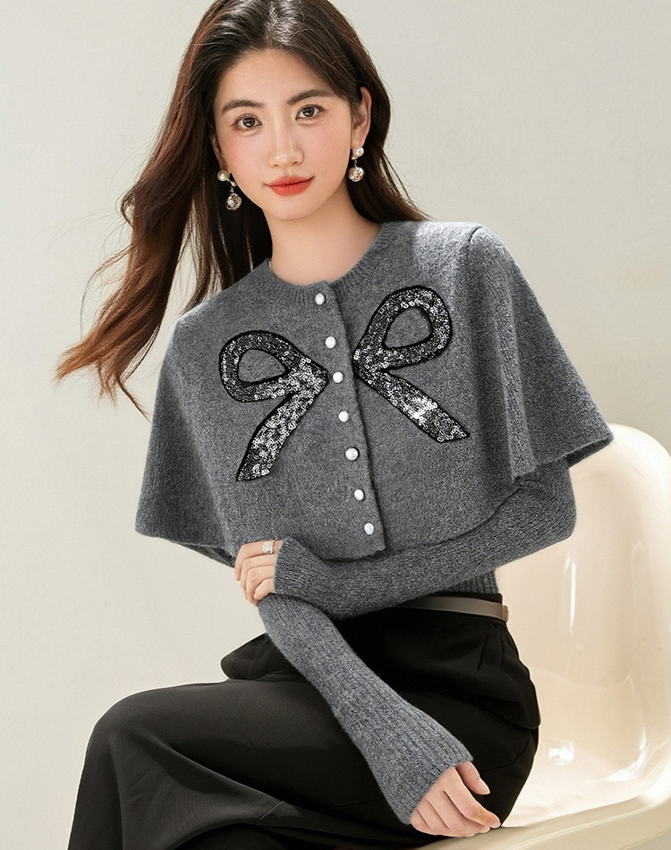 All-match sequins bow bottoming autumn and winter shawl a set