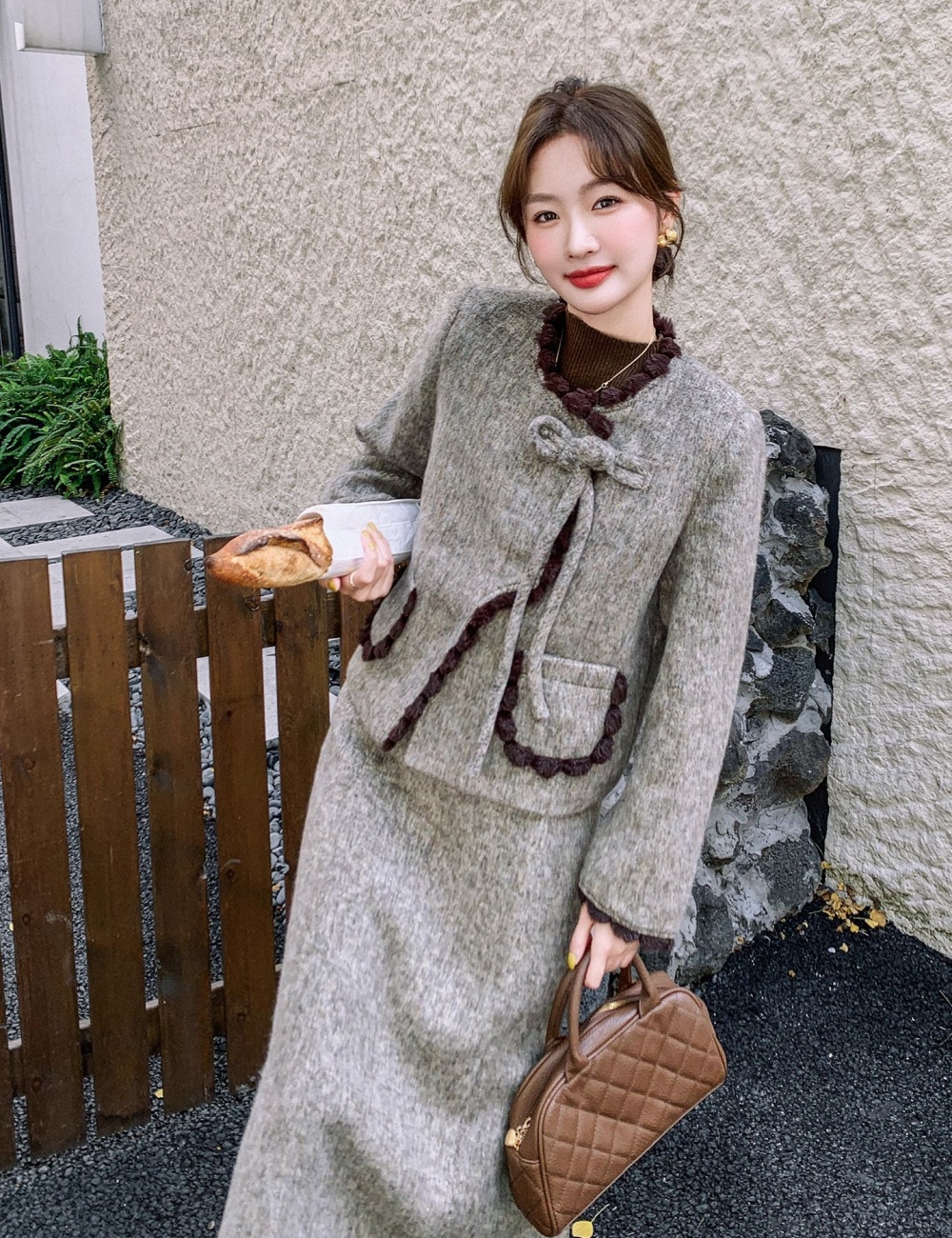 Chanelstyle woolen coat skirt 2pcs set for women