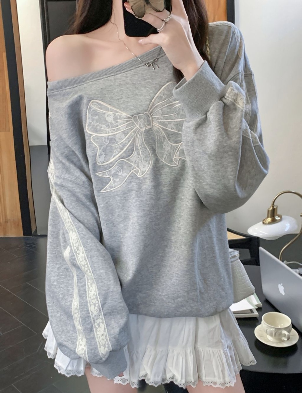 Complex lace thin embroidery cotton hoodie