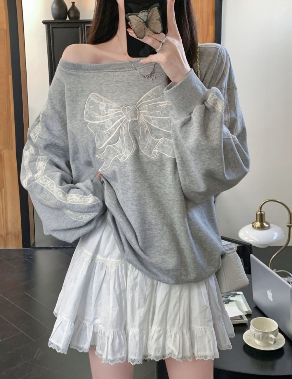 Complex lace thin embroidery cotton hoodie