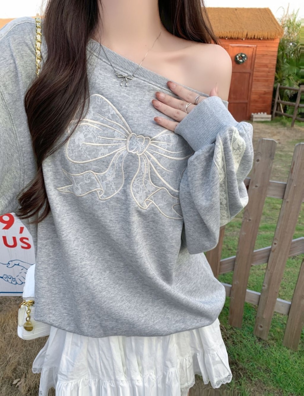 Complex lace thin embroidery cotton hoodie