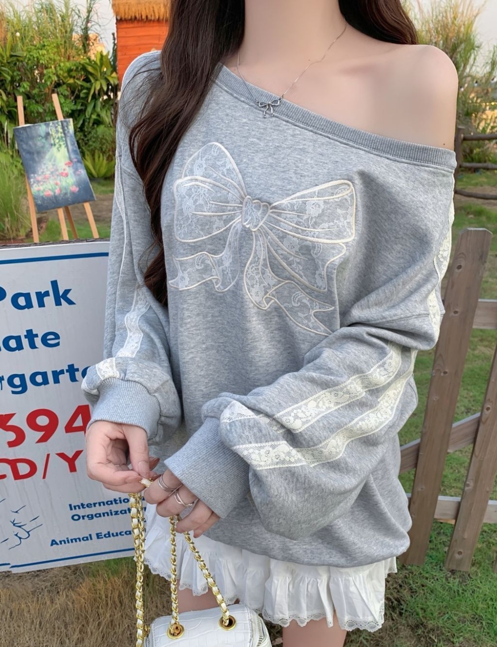 Complex lace thin embroidery cotton hoodie