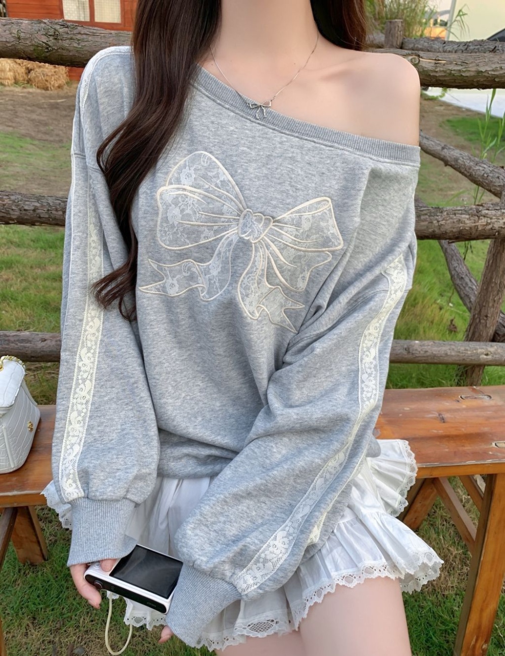 Complex lace thin embroidery cotton hoodie