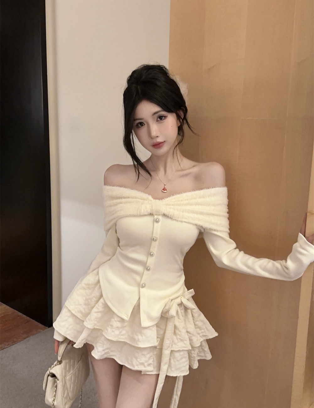 Fluffy puff skirt enticement tops 2pcs set