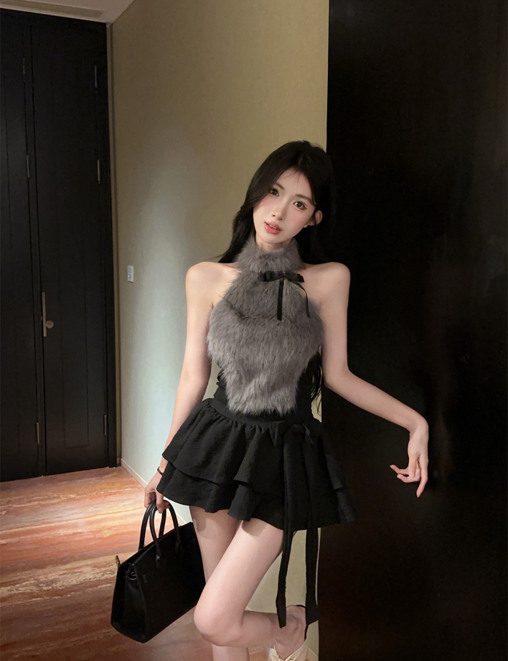 Fluffy bow enticement halter tops